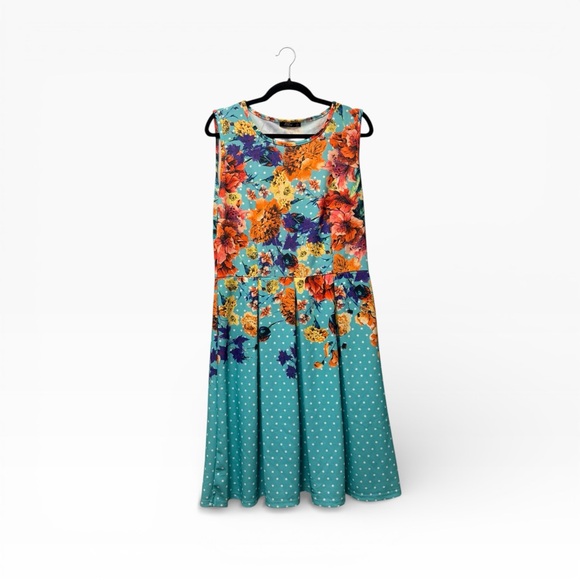 lily by firmiana Dresses & Skirts - Floral Teal Sleeveless Midi Dress